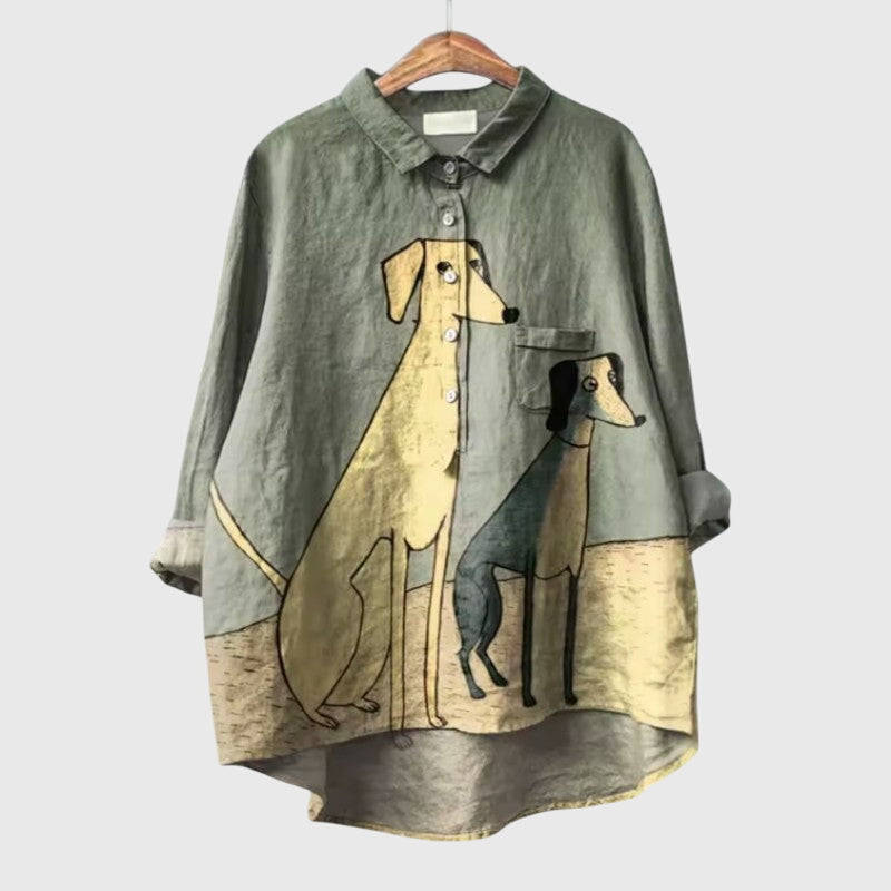 TESSA – PLAYFUL DOG PRINT SHIRT
