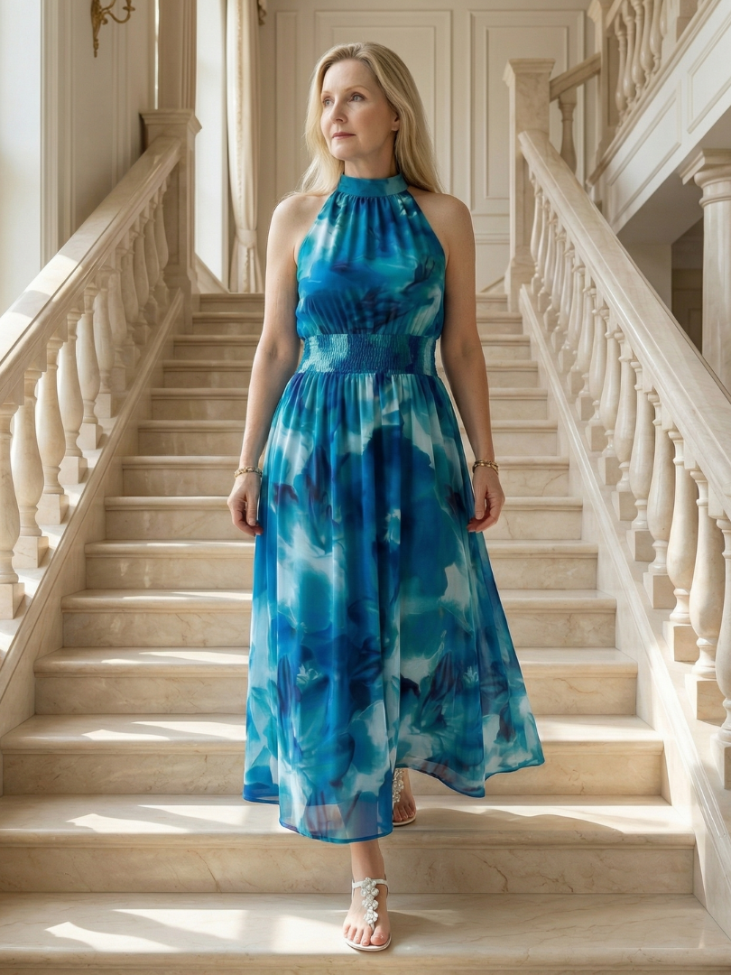 Thea™ | Pleated Waist Stripe Midi Dress