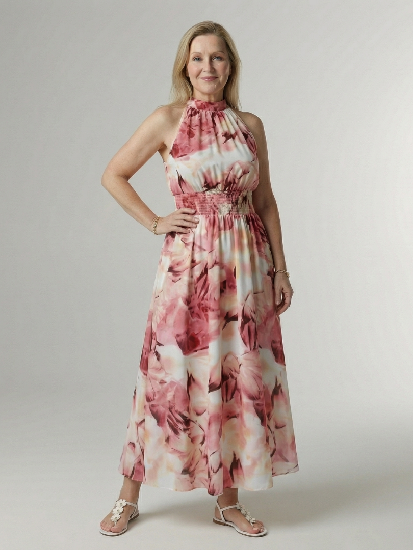 Thea™ | Pleated Waist Stripe Midi Dress