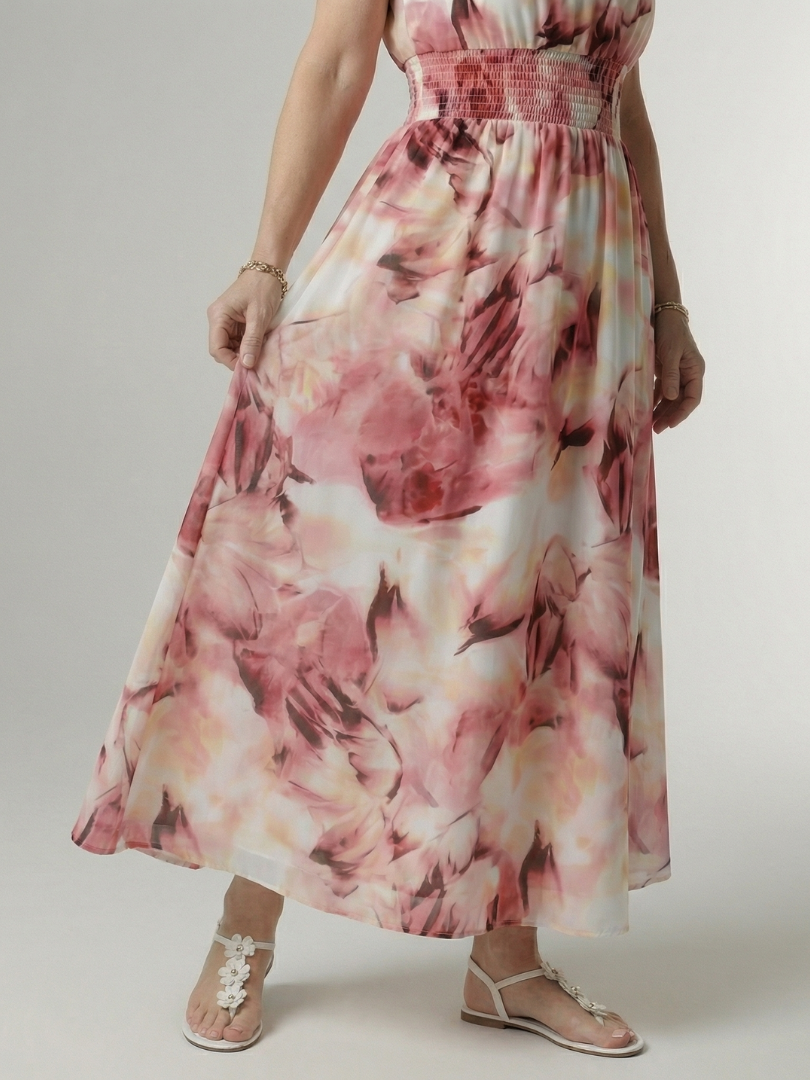 Thea™ | Pleated Waist Stripe Midi Dress