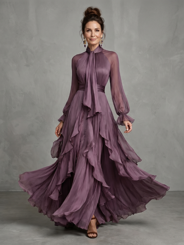 Demi™ | Tie Neck Ruffle Tiered Maxi Dress