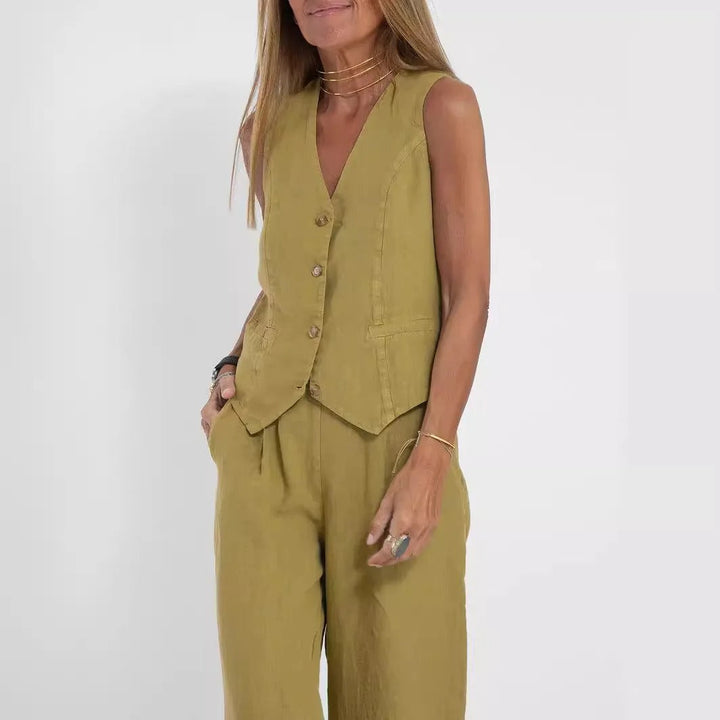 Tailored Vest & Wide-Leg Cotton Set