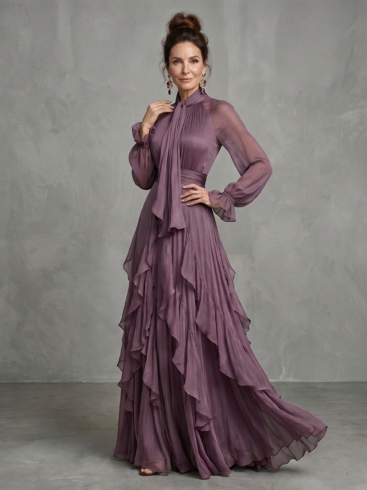 Demi™ | Tie Neck Ruffle Tiered Maxi Dress