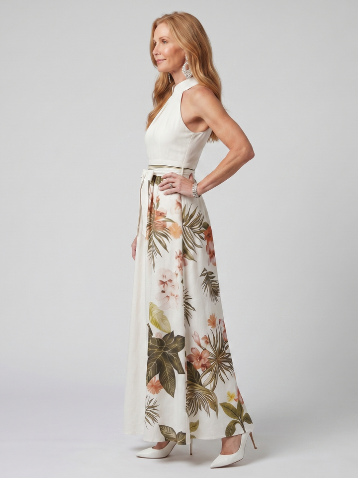 Meadow™ | Draped Halter Botanical Maxi Dress