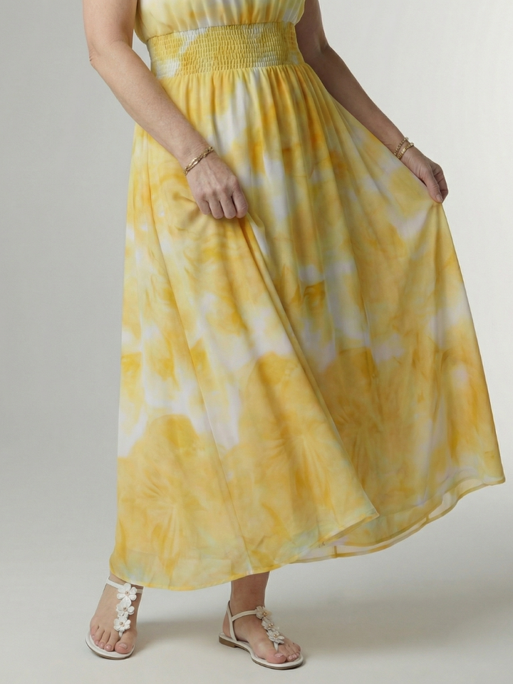 Thea™ | Pleated Waist Stripe Midi Dress