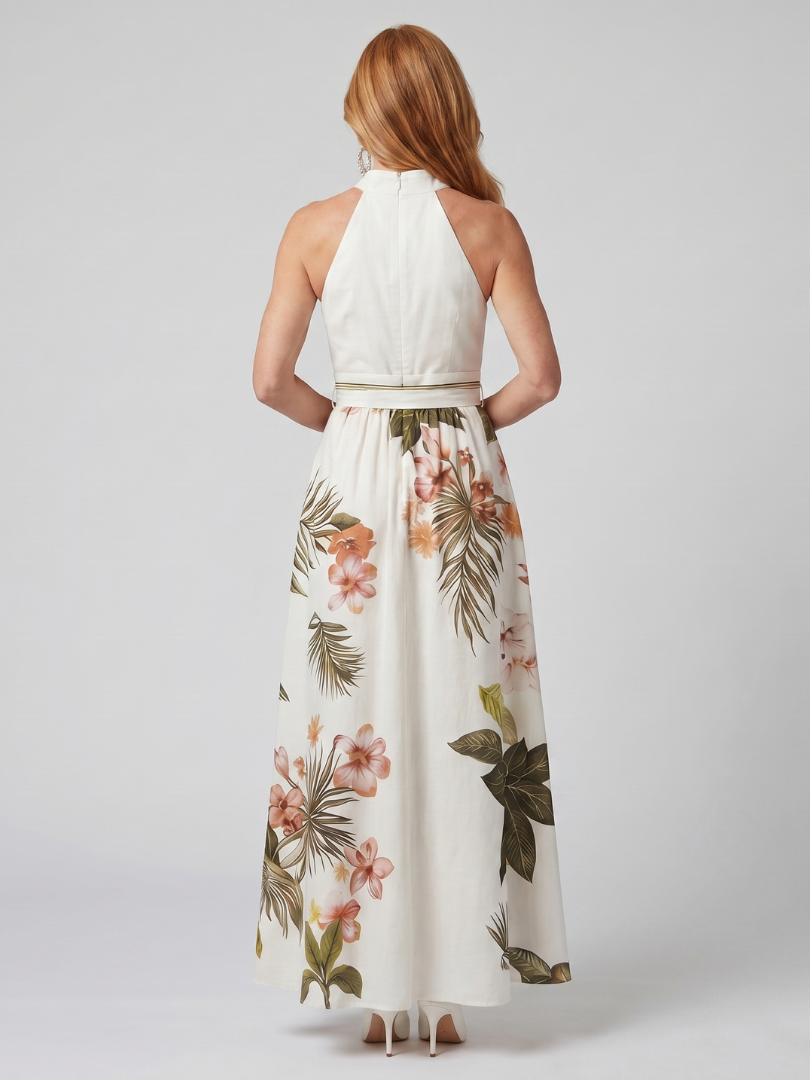 Meadow™ | Draped Halter Botanical Maxi Dress