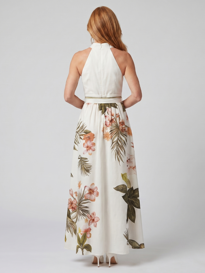 Meadow™ | Draped Halter Botanical Maxi Dress