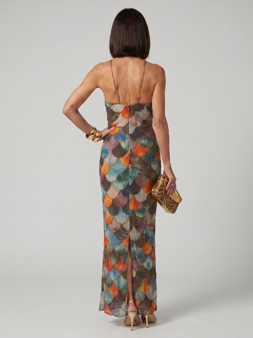Lara™ | Fitted Multicolor Scale Maxi Dress