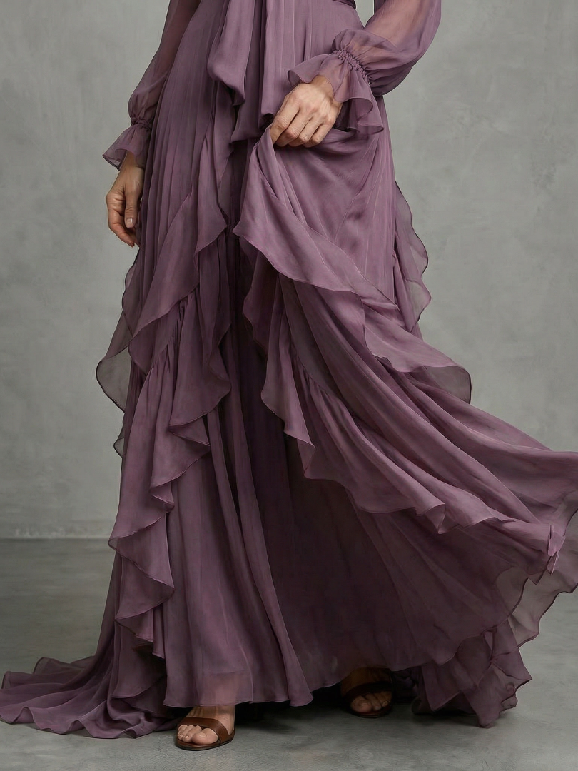 Demi™ | Tie Neck Ruffle Tiered Maxi Dress