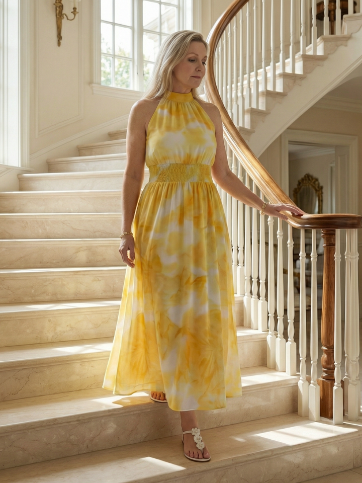 Thea™ | Pleated Waist Stripe Midi Dress