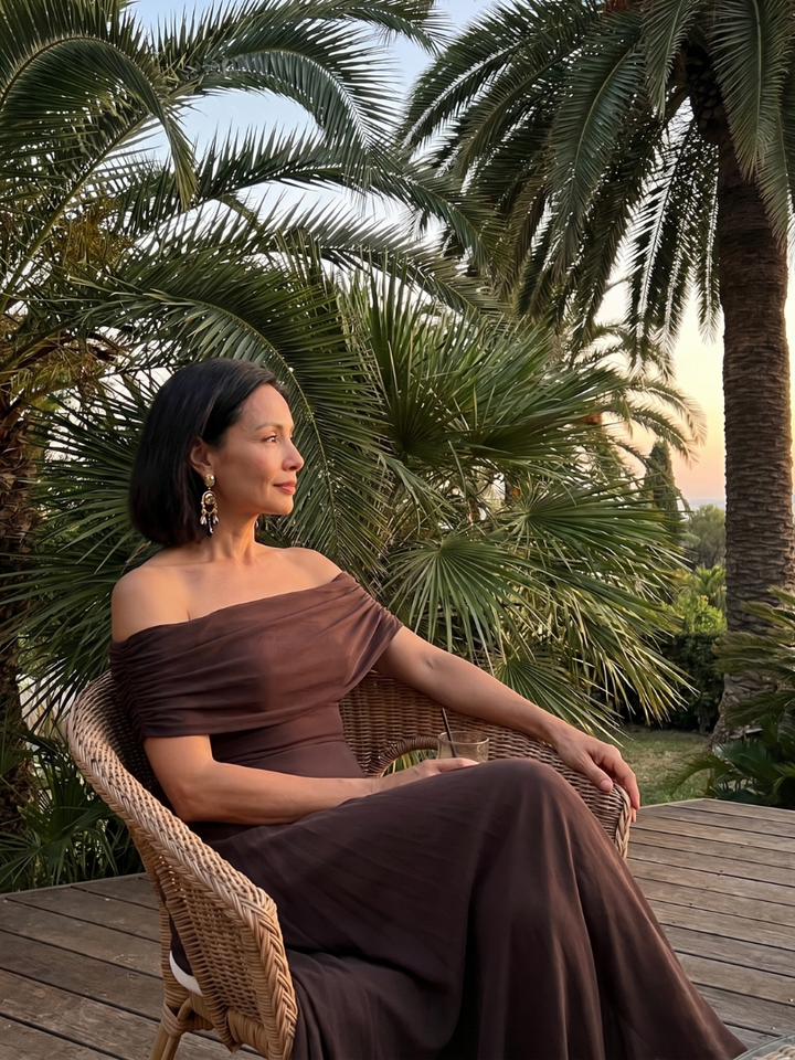 June™ | Off Shoulder Draped Midi Dress