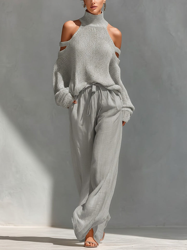 Sarah | Fashionable Knit and Linen Set