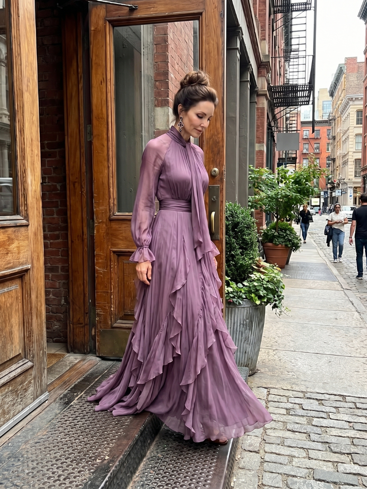 Demi™ | Tie Neck Ruffle Tiered Maxi Dress
