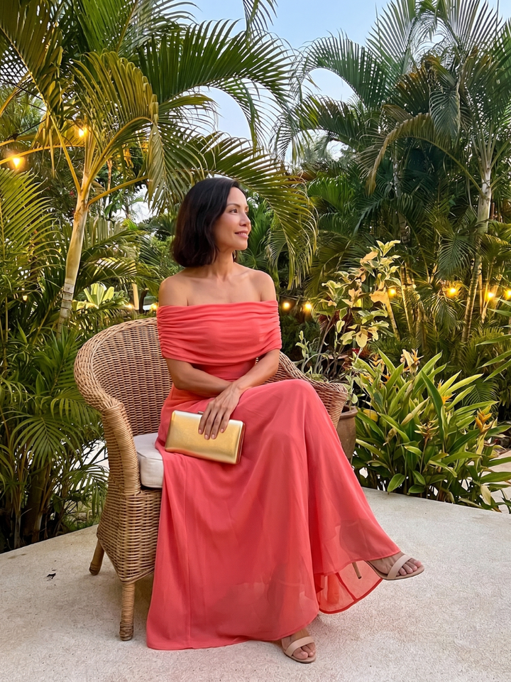 June™ | Off Shoulder Draped Midi Dress