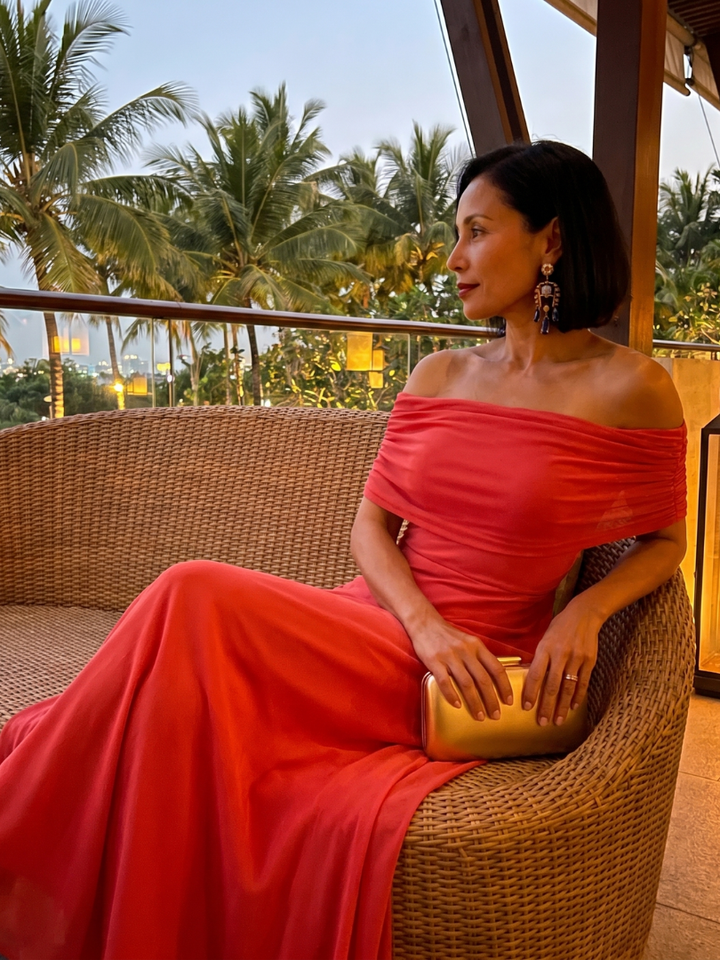 June™ | Off Shoulder Draped Midi Dress