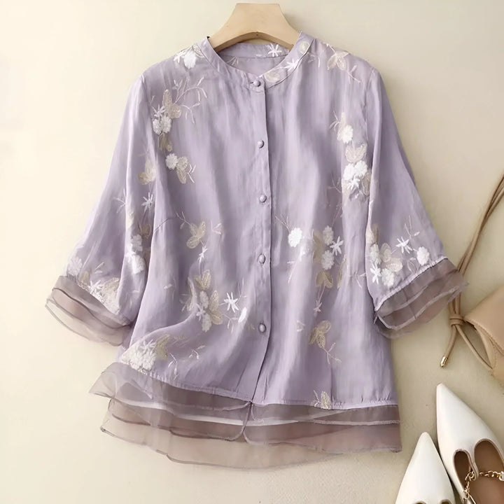 Peyton - Cotton Top with Embroidered Flowers