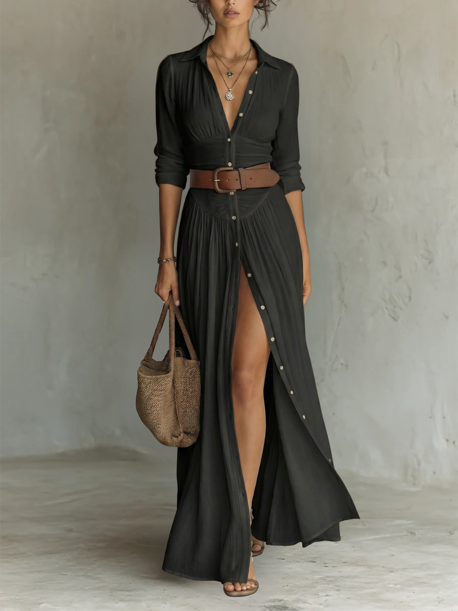 Almira™ – Elegant Linen Maxi Dress
