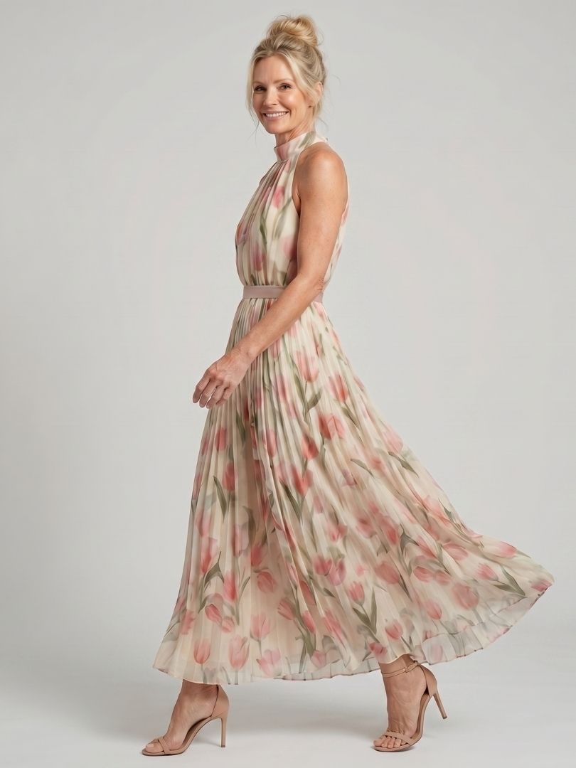 Aurelia™ | Halter Neck Floral Midi Dress