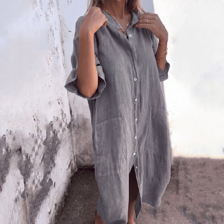 Relaxed Linen Shirt Dress Breathable Comfortable Fit
