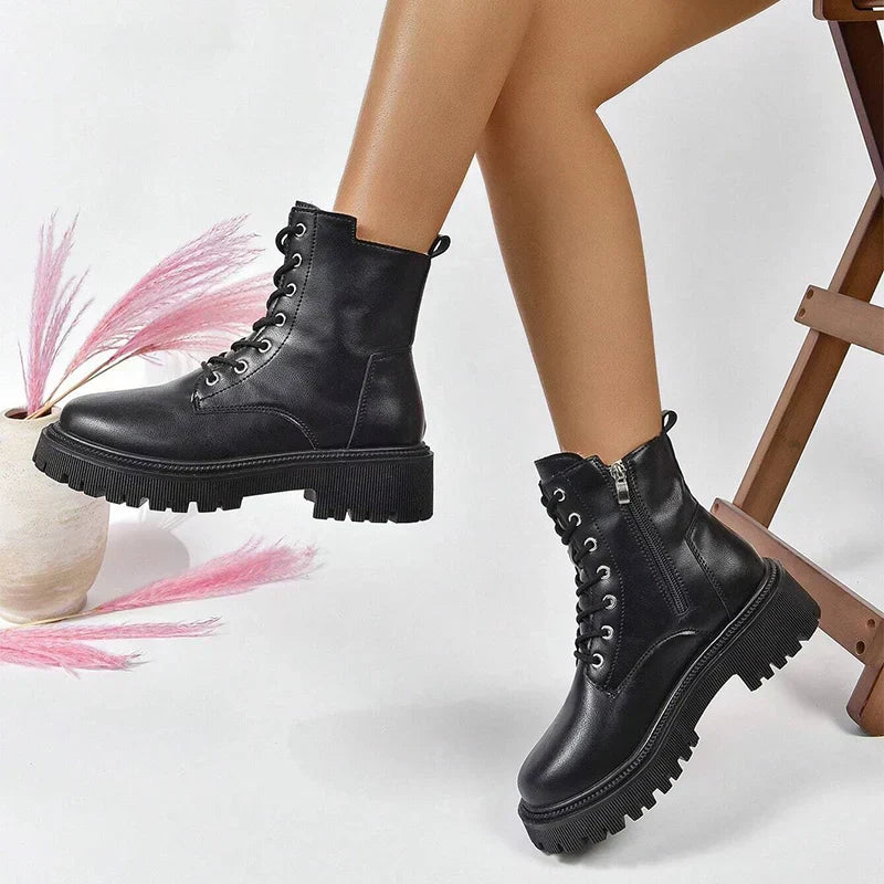 ChicPlush™ Women's Plush Lace-Up Ankle Boots