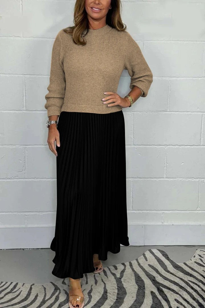 BRIELLE – ELEGANT PLEATED SWEATER DRESS