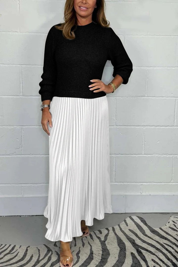 BRIELLE – ELEGANT PLEATED SWEATER DRESS