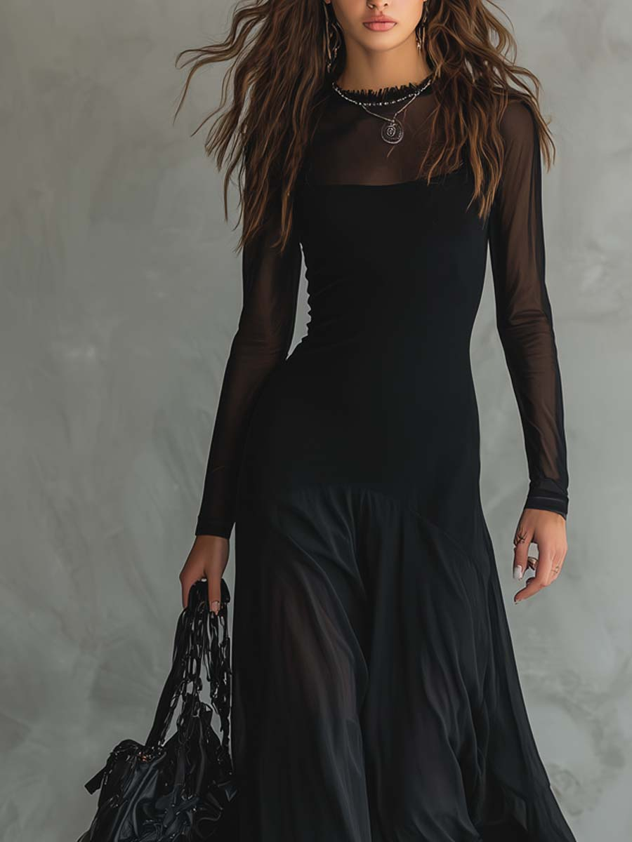 Diane | Maxi dress with a loose fit in black tulle