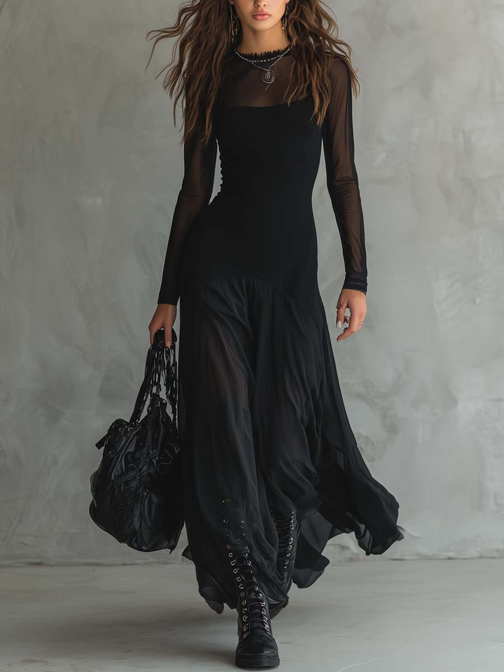 Diane | Maxi dress with a loose fit in black tulle