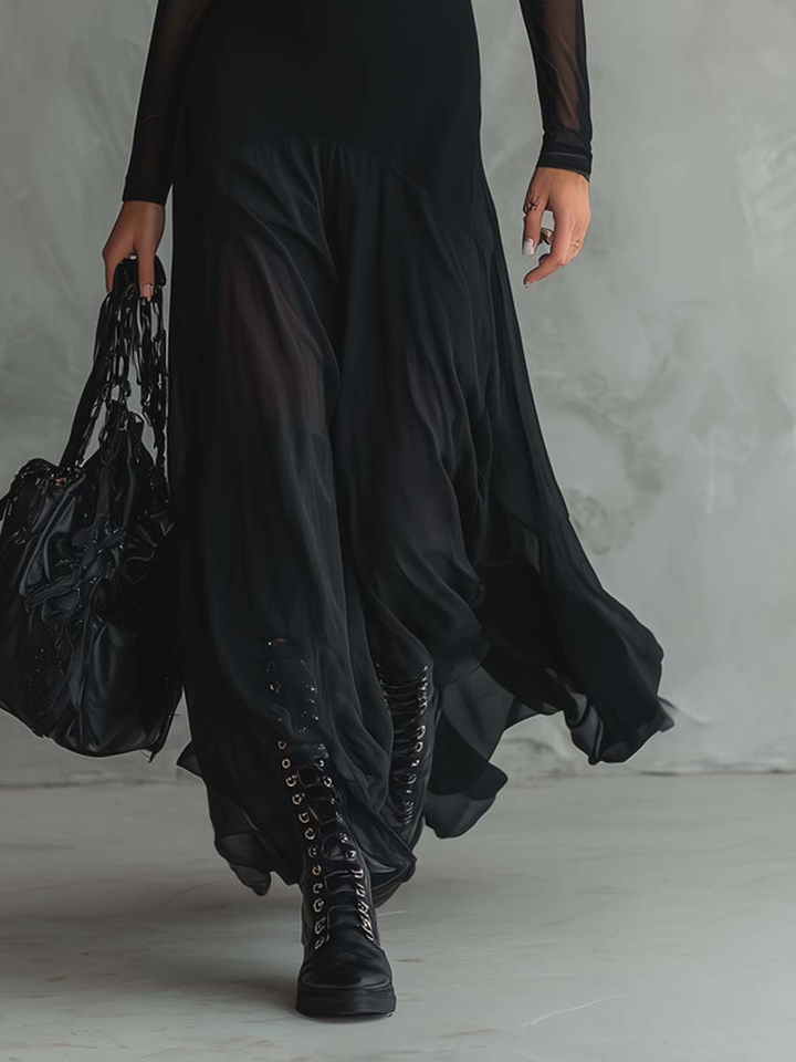 Diane | Maxi dress with a loose fit in black tulle