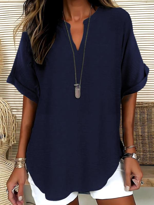 Atasia | Soft-Touch Notched-Neck Blouse