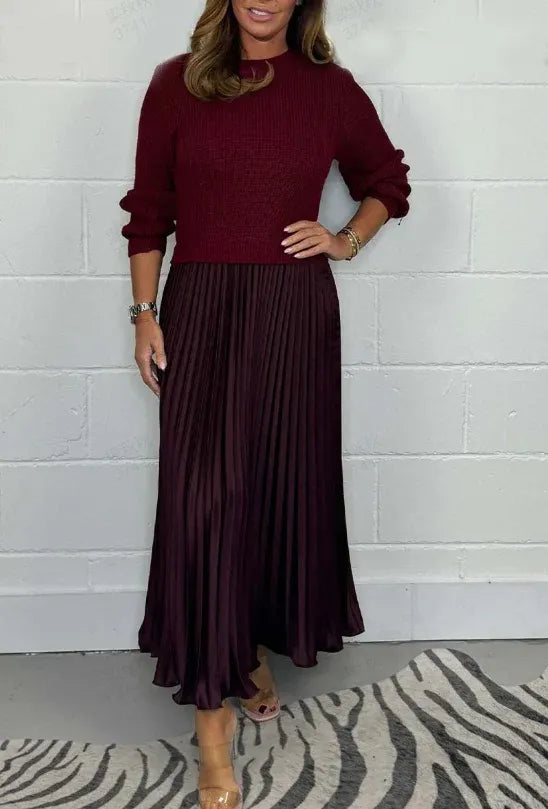 BRIELLE – ELEGANT PLEATED SWEATER DRESS