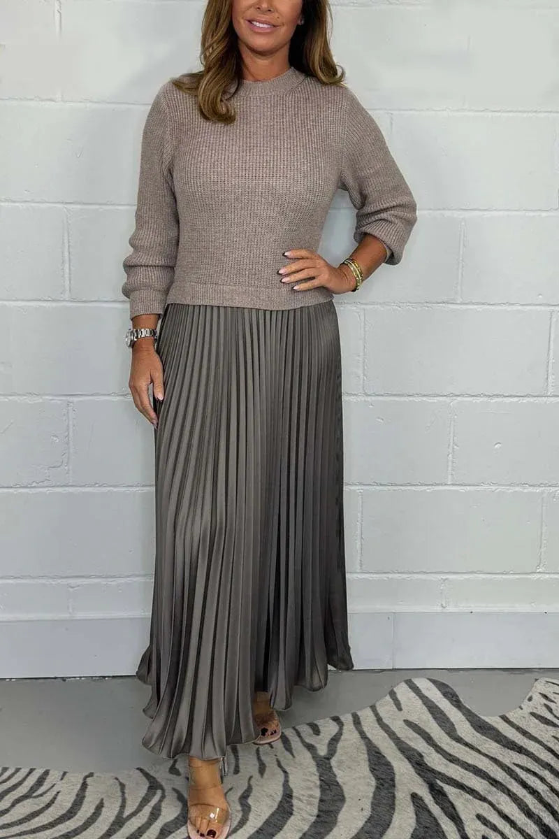 BRIELLE – ELEGANT PLEATED SWEATER DRESS