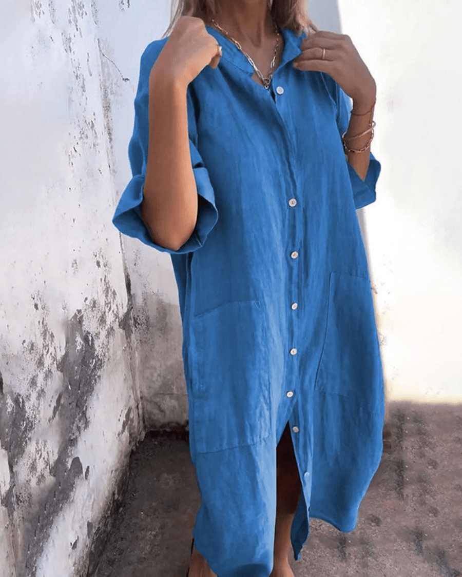 Relaxed Linen Shirt Dress Breathable Comfortable Fit