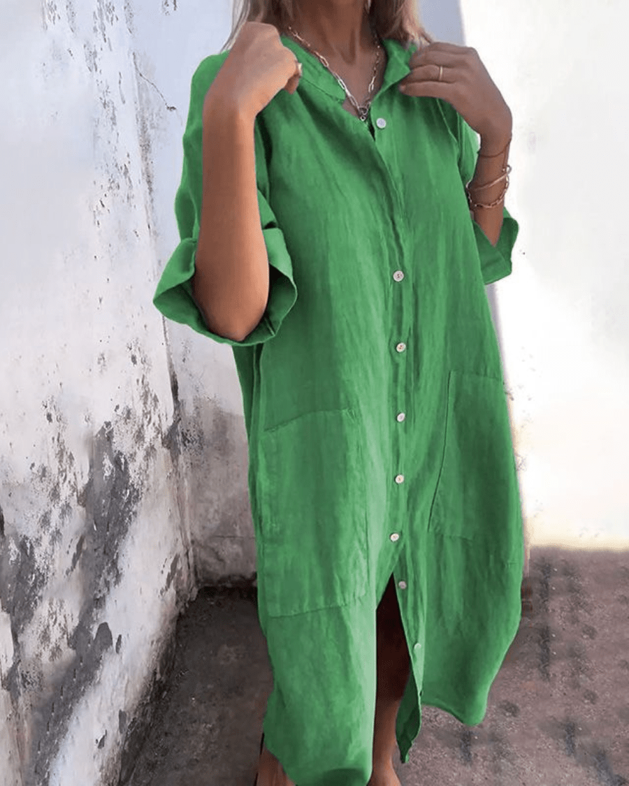 Relaxed Linen Shirt Dress Breathable Comfortable Fit