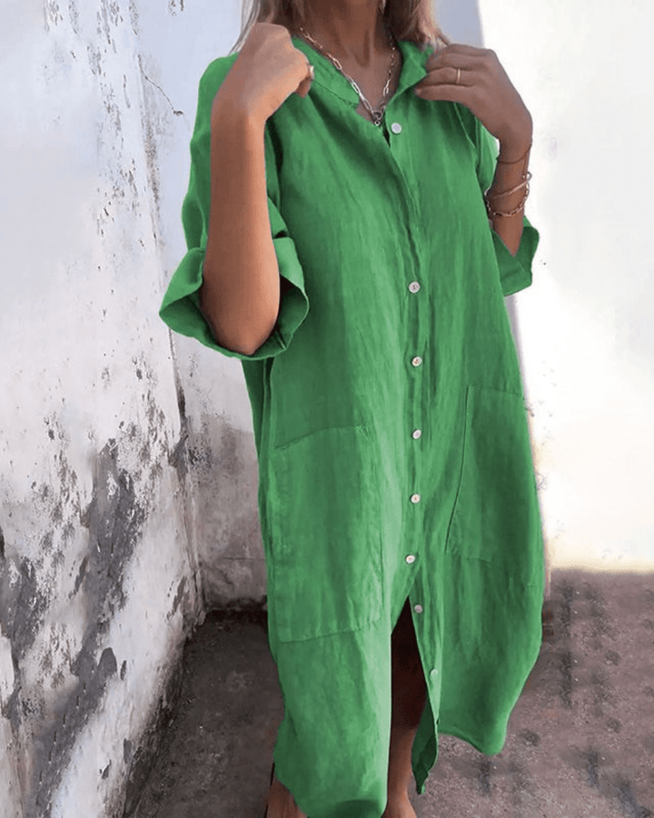 Relaxed Linen Shirt Dress Breathable Comfortable Fit