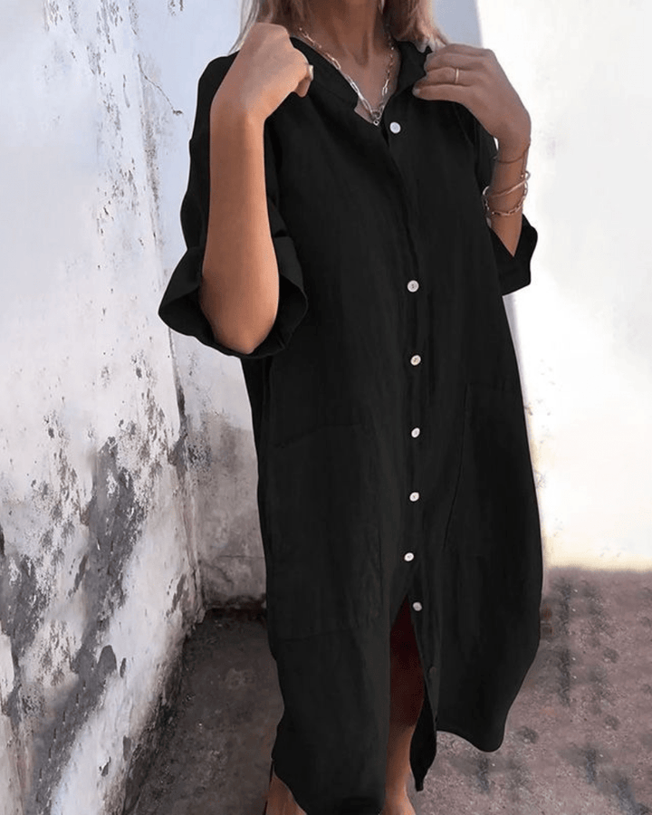 Relaxed Linen Shirt Dress Breathable Comfortable Fit