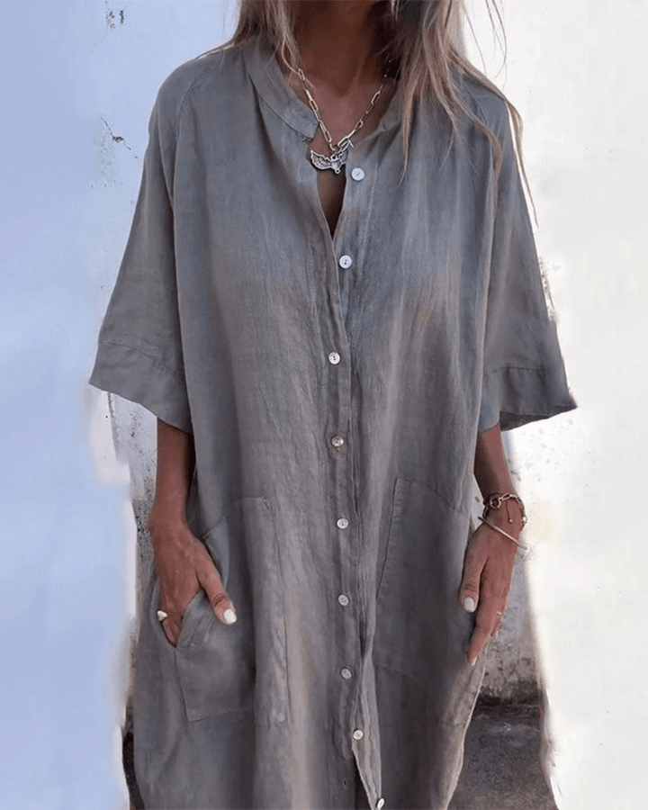 Relaxed Linen Shirt Dress Breathable Comfortable Fit