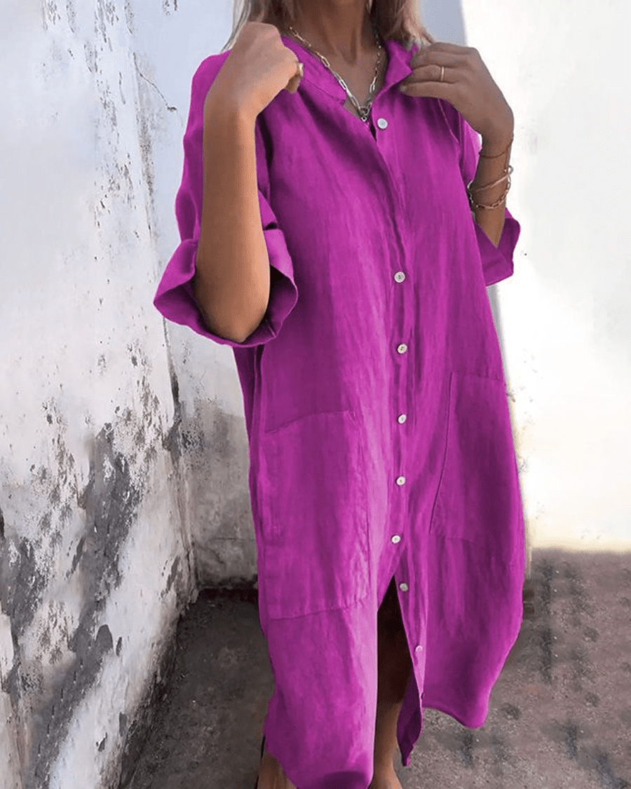 Relaxed Linen Shirt Dress Breathable Comfortable Fit
