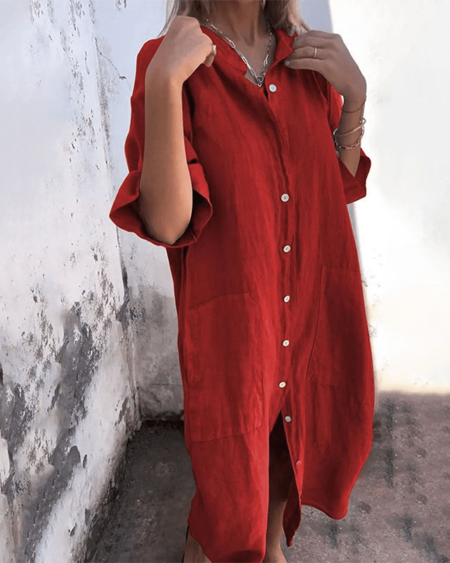 Relaxed Linen Shirt Dress Breathable Comfortable Fit