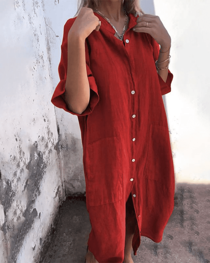 Relaxed Linen Shirt Dress Breathable Comfortable Fit
