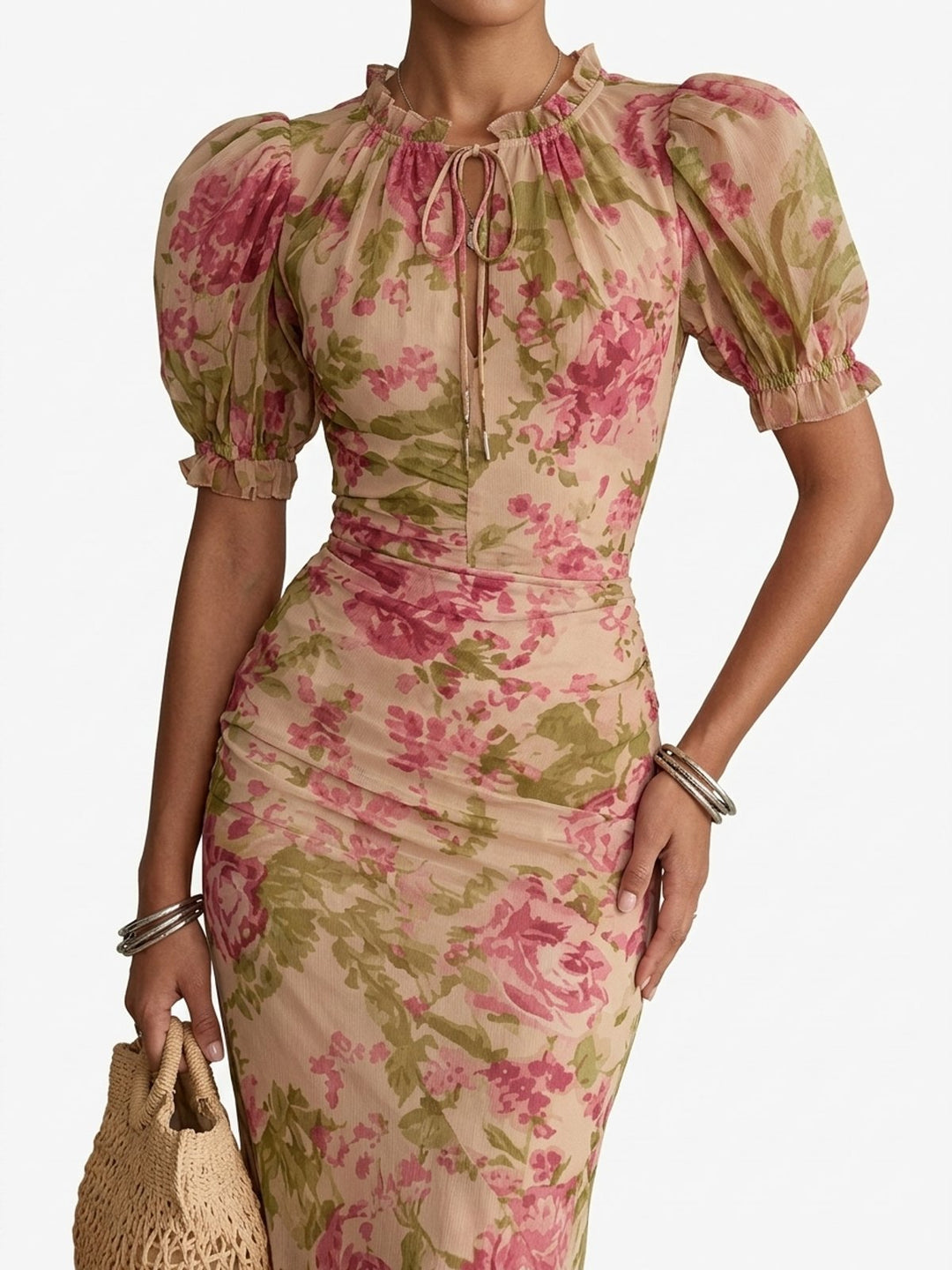 Gabriella™ | Vintage Print Puff Sleeve Maxi Dress