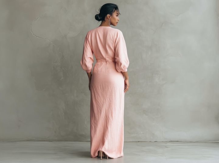 Alméra™ – Draped Linen Maxi Dress